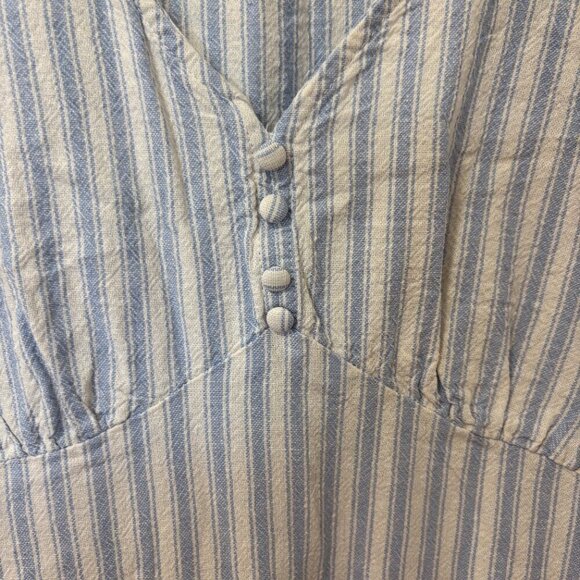 Blumind Linen Blend Dress Striped Summer Dress Junior Size 9 White Blue Buttons - Picture 6 of 14